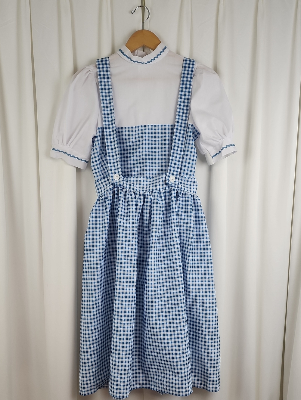 Kansas Girl Dorothy Costume Blue Gingham Blouse and Skirt Blue White Size XS